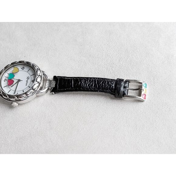 Brighton Corvina Watch Rare Colorful Floating Hearts Black Leather Band Works - Picture 5 of 8